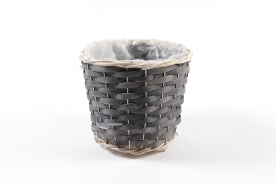 MZ-000130 Cache-pot en osier gris fonc� D18cm H15cm