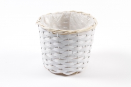 MZ-000131 White wicker planter D20cm H17cm
