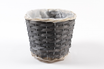 MZ-000133 Cache-pot en osier gris fonc� D20cm H17cm