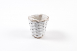 MZ-000134 White wicker planter D10cm H10cm