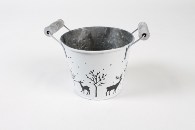 NH-000184 Cache-pot d�cor no�l en zinc blanc D15.4cm H11cm