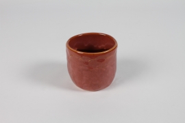 NM-000267 Cache-pot en c&eacute;ramique rouge brique D8.5cm H7.5cm