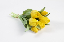 NN-000254 Bunch of 7 yellow artificial tulips H32cm