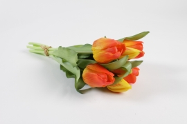 NN-000503 Bunch of 7 orange artificial tulips H32cm