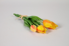NN-000555 Bouquet of 5 artificial yellow-orange tulips H25cm