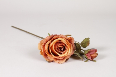 NN-000575 Rose artificielle marron orang� H49cm