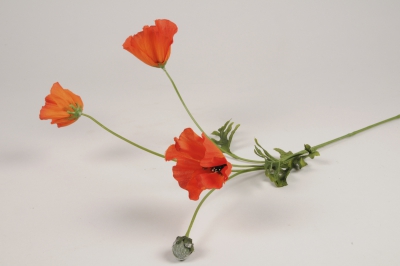 Pavots artificiel orange 3fleurs+1bouton H64cm 