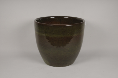 Pot en c�ramique �maill�e vert D56cm H51cm