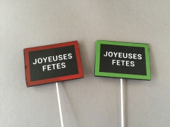 X003JL Set of 24 slate picks ''JOYEUSES FETES'' 7.5 x 5.5cm