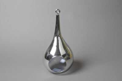 A018K9 Soliflore goutte en verre argent � suspendre D15cm H30cm