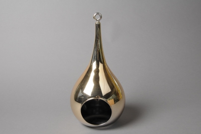 A020K9 Soliflore goutte en verre or � suspendre D15cm H30cm