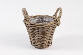 TE-000024 Grey rattan basket planter D20cm H16cm