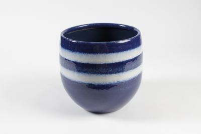 TT-000086 Cache-pot en c�ramique �maill�e bleu roi D17cm H16cm
