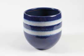 TT-000087 Cache-pot en céramique émaillée bleu roi D24cm H22cm