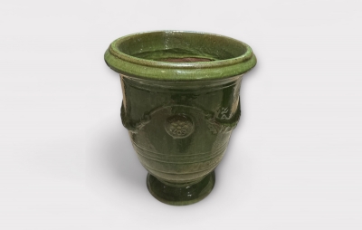 UH-000011 Pot anduze en c�ramique vert olive brillant D76cm H65cm