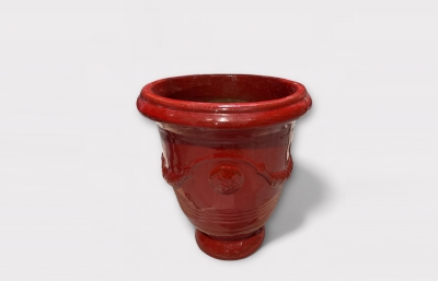UH-000012 Pot anduze en c�ramique rouge fonc� brillant D42cm H36cm