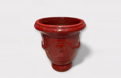 UH-000013 Pot anduze en c�ramique rouge fonc� brillant D54cm H50cm