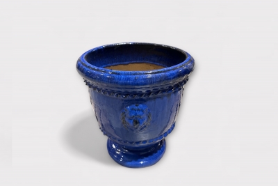UH-000015 Pot anduze t�te de lion en c�ramique bleu roi brillant D40cm H43cm