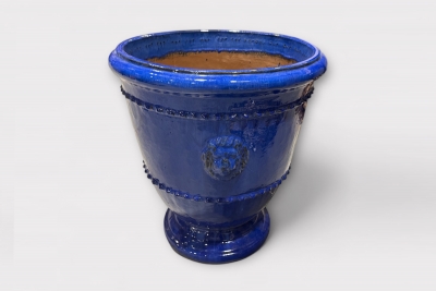 UH-000016 Pot anduze t�te de lion en c�ramique bleu roi brillant D58cm H64cm