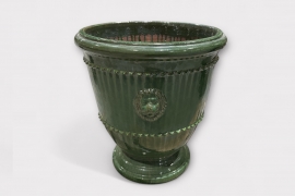 UH-000018 Anduze Ceramic Lion Head Pot Olive Green Glossy D58cm H64cm