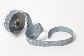 UN-000283 Blue fabric ribbon with musical pattern 25mm x 20m
