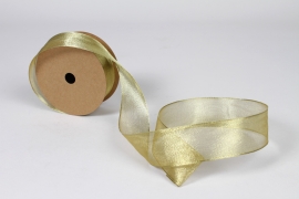 UN-000859 Gold metallic organza ribbon 38mm x 10m