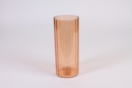 Vase en verre strié orange D10cm H24cm