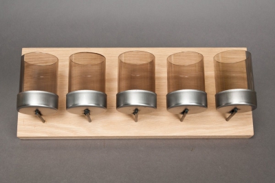 Wooden support with 5 glass candles jar L15cm