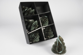 X008F1 Boîte de 6 sapins de Noël en papier vert H14cm