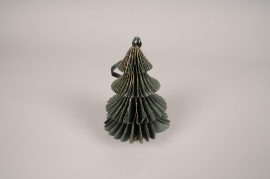X008F1 Box of 6 green paper christmas tree H14cm