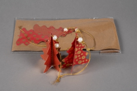 X008U3 Bag of 6 red paper trees deco D8cm