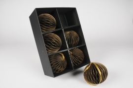 X010F1 Box of 6 taupe and gold paper balls D10cm