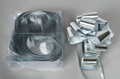 X010RB Box of 20 shiny silver automatic knots�width of the ribbon 50mm