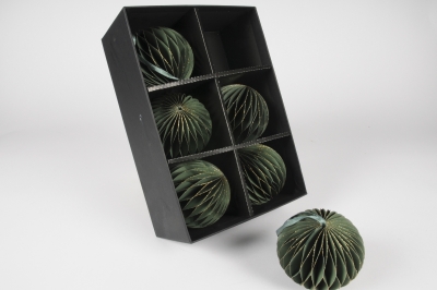 X011F1 Bo�te de 6 boules de No�l en papier vert D10cm