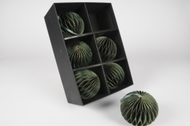 X011F1 Box of 6 green and gold paper balls D10cm