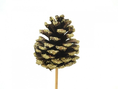 X014Y8 Set de 12 pics pomme de pin or paillet� 7cm H20cm 