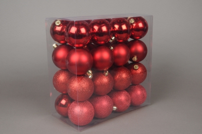 X016ZY Bo�te de 32 boules en plastique rouge D8cm