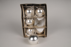 X019T1 Box of 6 matte silver glass balls D8cm