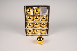X021T1 Box of 12 shiny gold glass balls D6cm