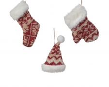 X022KI Assorted suspended red knitted decorations H14cm