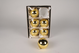 X022T1 Box of 6 shiny gold glass balls D8cm