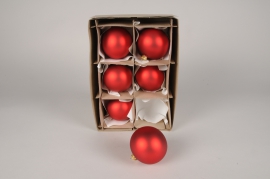 X029T1 Box of 6 matte red glass balls D8cm