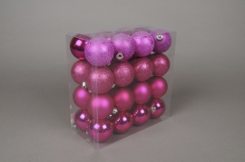 X039ZY Box of 32 plastic balls fuchsia D5cm