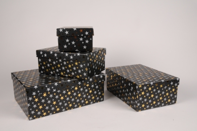 X042RB Set de 4 bo�tes noires motif �toile 31x23cm H11.5cm