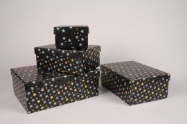 X042RB Set of 4 black boxes with star patterns 31x23cm H11.5cm