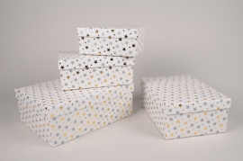 X043RB Set of 4 white boxes with star pattern 31x23cm H11.5cm