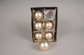 X049T1 Box of 6 matte glass balls pearl D8cm