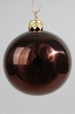 X052T1 Bo�te de 6 boules en verre brillant chocolat D8cm