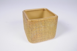 X056Y8 Cache-pot en céramique dorée 8x8cm H7cm