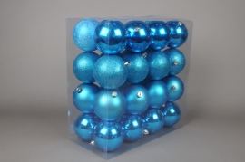 X056ZY Boîte de 32 boules plastique turquoise D10cm